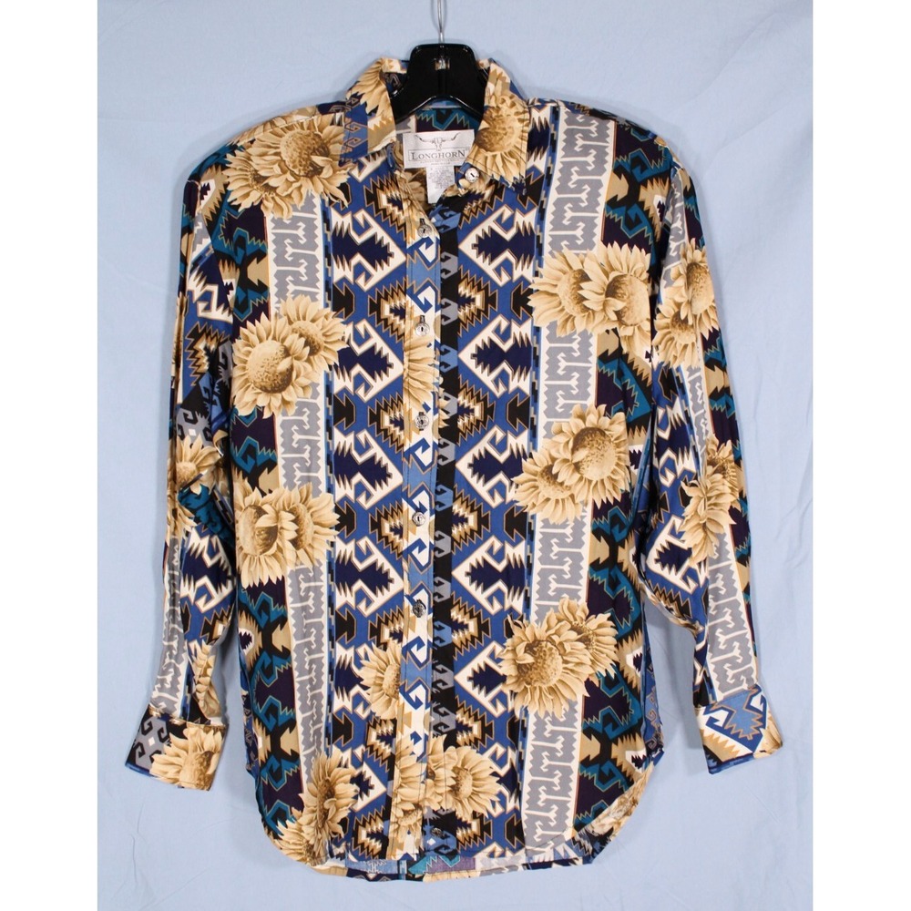NWOT LONGHORN NIVER WESTERN WEAR Soft TWILL Button-Up AZTEC/FLORAL Rodeo SHIRT L